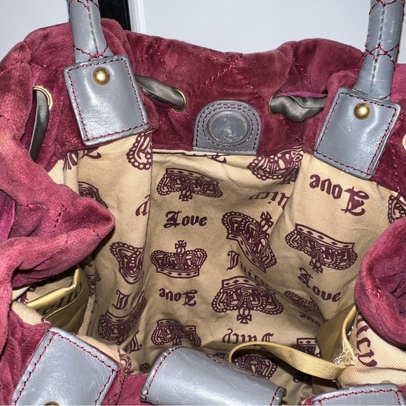 Maroon Juicy Couture Purse Vintage Y2K Tote Bag Handbag Quilted Preloved - Picture 9 of 12